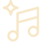 Podcast production company icon with musical notes and sparkle, representing custom music creation for podcasts