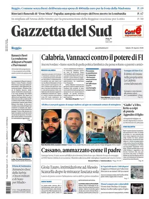 Prima Pagina "Gazzetta del Sud | Reggio Calabria"