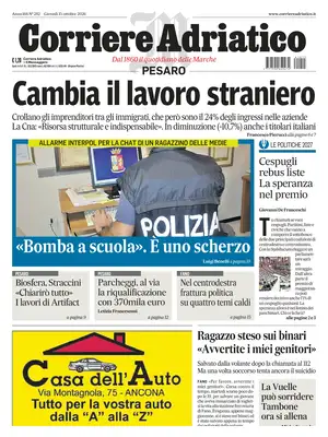 Prima Pagina "Corriere Adriatico | Pesaro"