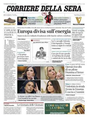 Prima Pagina "Corriere della Sera"