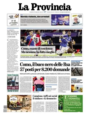 Prima Pagina "La Provincia di Como"